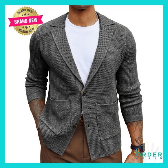 Men's Shawl Collar Cardigan Sweater Blazer Style Knitwear Classic Elegant